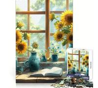 Puzzle da 1000 pezzi con motivo a bouquet di girasoli e casetta, ideale per adolescenti, un gioco di logica e antistress, con tagli netti e la lista dei desideri di Babbo Natale 38x52cm