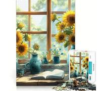Puzzle da 1000 pezzi con motivo a bouquet di girasoli e casetta, ideale per adolescenti, un gioco di logica e antistress, con tagli netti e la lista dei desideri di Babbo Natale 38x52cm