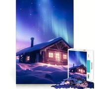 Puzzle da 1000 pezzi con motivo a cabina e aurore boreali,pezzi ben definiti,gioco cognitivo,divertimento e relax,decorazione natalizia (38x52cm)