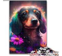 Puzzle da 1000 pezzi con motivo a fiori e bassotto, ideale per la casa e l'ufficio, regalo perfetto per il compleanno (dimensioni 26x38cm)