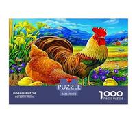 Puzzle da 1000 pezzi con motivo a gallo, gioco stimolante, regalo per adulti e bambini, ciotola per l'alimentazione del prato con gallo e gallina, decorazione da parete per la casa, 70x50cm/1000pcs