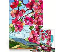 Puzzle da 1000 pezzi con motivo a vetrata primaverile e fiori, decorazione con bordi netti, gioco cognitivo, divertente e rilassante, regalo di Natale (38x52cm)