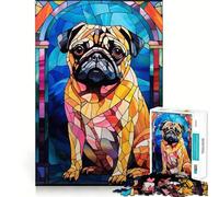 Puzzle da 1000 pezzi con motivo a vetrata raffigurante un carlino, ideale per adulti Ideale per rafforzare la memoria, come attività domestica o per creare un'atmosfera festosa Dimensioni 50x75cm