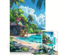 Puzzle da 1000 pezzi con motivo baita blu,spiaggia e foresta,taglio preciso,gioco di logica,rilassante,decorazione natalizia per la casa 38x52cm