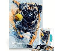 Puzzle da 1000 pezzi con motivo cane carlino e pallina da tennis ideale per adolescenti Un'attività che stimola la memoria favorisce il relax e migliora la coordinazione Un regalo artistico e