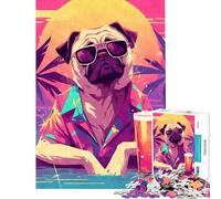 Puzzle da 1000 pezzi con motivo carlino retrò e birra Giocattolo avvincente per coltivare la pazienza Gioco divertente Perfetto come decorazione e regalo di compleanno (dimensioni 38x52cm)