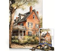 Puzzle da 1000 pezzi con motivo casa in legno ad acquerello per adolescenti, stimolante per la mente, ideale per una fuga rilassante e senza cuciture, perfetto per le vacanze (38x52cm)