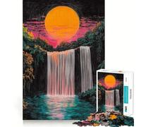 Puzzle da 1000 pezzi con motivo cascata al tramonto e pastelli a cera, ideale per adolescenti Un gioco stimolante per la mente, un passatempo rilassante Taglio preciso Un regalo perfetto 38x26cm