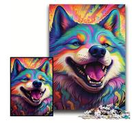 Puzzle da 1000 pezzi con motivo colorato a forma di husky, in legno, per adulti, 50x75cm, per decorazioni per la casa, allenamento del cervello e regali per le feste.