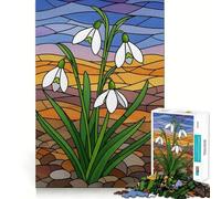 Puzzle da 1000 pezzi con motivo di bucaneve e fiori in vetro colorato per adolescenti, gioco stimolante per la mente, ideale per il relax, con tagli precisi e decorazioni artistiche 38x52cm