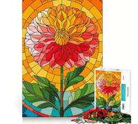 Puzzle da 1000 pezzi con motivo di dalia radiosa in stile vetrata, ideale per ragazzi Gioco di logica e relax, con bordi netti Decorazione murale (38x26cm)