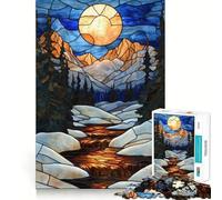 Puzzle da 1000 pezzi con motivo di montagna e ruscello in vetro colorato per adulti, gioco per esercitare la mente, divertimento casual, taglio di precisione, regalo artistico 38x52cm