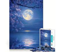 Puzzle da 1000 pezzi con motivo "Fiori di ciliegio e luna nella notte",gioco di squadra perfetto per stimolare la mente,divertente e rilassante,ideale come regalo di Natale (38x26cm)
