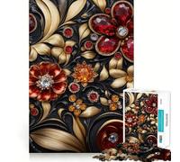 Puzzle da 1000 pezzi con motivo floreale decorato e gemme, ideale per ragazzi, gioco di abilità mentale, divertimento rilassante, design da assemblare, (38x52cm)
