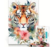 Puzzle da 1000 pezzi con motivo floreale e tigre ad acquerello per adolescenti, ideale per migliorare la memoria, rilassarsi e divertirsi Design e assemblaggio una piacevole sorpresa 50x75cm