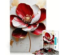 Puzzle da 1000 pezzi con motivo floreale rosso e bianco per adulti, gioco di logica, passatempo per la casa, bordi puliti, regalo delizioso (50x75cm)