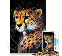 Puzzle da 1000 pezzi con motivo ghepardo e schizzi di colore,taglio liscio,gioco creativo,giocattolo rilassante,regalo di Natale per il tempo libero (50x75cm)