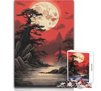 Puzzle da 1000 pezzi con motivo giapponese rosso e nero per adolescenti, gioco di pensiero logico interattivo, ideale come regalo per occasioni memorabili, dimensioni 50x75cm