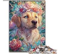 Puzzle da 1000 pezzi con motivo Golden Retriever e fiori, regalo per adulti, regalo di compleanno per trascorrere il tempo in casa, regali, arte murale per 14+ anni (50x75cm)