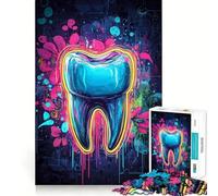 Puzzle da 1000 pezzi con motivo graffiti al neon a forma di dente, per adulti, gioco per l'esercizio mentale, divertente e rilassante, da assemblare, un regalo premuroso (50x75cm)