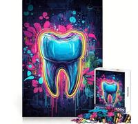 Puzzle da 1000 pezzi con motivo graffiti al neon a forma di dente, per adulti, gioco per l'esercizio mentale, divertente e rilassante, da assemblare, un regalo premuroso (50x75cm)