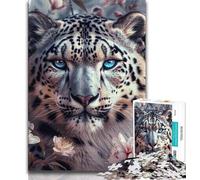 Puzzle da 1000 pezzi con motivo leopardo delle nevi, idea regalo per adulti, antistress, per ammazzare il tempo durante le vacanze, con poster abbinato e foglio di quiz (38x26cm)