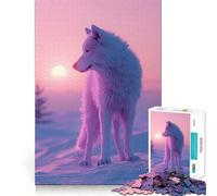 Puzzle da 1000 pezzi con motivo "Lupo delle nevi e tramonto" per adulti, gioco intelligente, tranquillo e rilassante, ideale come regalo (38x52cm)