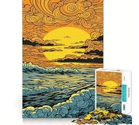 Puzzle da 1000 pezzi con motivo "Onde dell'oceano al tramonto" per adolescenti, gioco di allenamento mentale, gioco di gruppo, taglio di precisione, regalo per le festività 38x52cm