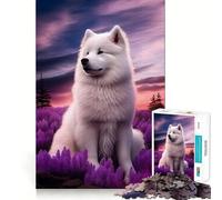 Puzzle da 1000 pezzi con motivo Samoiedo e natura, ideale per adolescenti, gioco di logica stimolante, ideale per momenti di relax, con bordi chiari e un tocco creativo (50x75cm)
