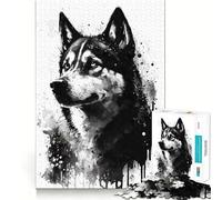 Puzzle da 1000 pezzi con motivo Siberian Husky, inchiostro nero, per adolescenti, gioco di allenamento mentale, relax, design, assemblaggio, lista dei desideri di Babbo Natale 38x26cm