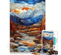 Puzzle da 1000 pezzi con motivo "Tramonto in montagna con vetrata" per adolescenti, ideale per migliorare la memoria e alleviare lo stress, con taglio di alta qualità e come regalo 38x52cm