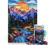 Puzzle da 1000 pezzi con motivo "Tramonto in montagna con vetrata" per adulti e ragazzi, gioco di logica, rilassante, taglio preciso, regalo di Natale 38x52cm