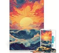 Puzzle da 1000 pezzi con motivo Tramonto, Onde dell'Oceano, Giappone per adolescenti, migliora la memoria, rilassante e divertente, con bordi netti, 50x75cm