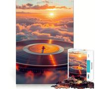 Puzzle da 1000 pezzi con motivo tramonto su disco in vinile,gioco di concentrazione mentale senza spazi vuoti,design a incastro preciso,sfida interattiva per il cervello per la casa (38x52cm)