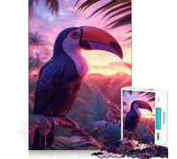 Puzzle da 1000 pezzi con motivo tucano e tramonto, ideale per adulti e ragazzi, gioco cognitivo, svago e divertimento, con schema di assemblaggio, regalo festivo 38x52cm