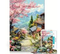 Puzzle da 1000 pezzi con motivo "Via dei ciliegi in fiore",gioco di precisione e divertente per stimolare la mente,ideale per momenti di relax e come regalo di Natale (50x75cm)