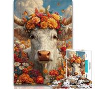 Puzzle da 1000 pezzi con mucca che indossa una ghirlanda per adolescenti, gioco stimolante e decorazione da parete per famiglie, regali unici per compleanno e Natale, 50x75cm