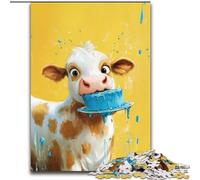 Puzzle da 1000 pezzi con mucca che mangia la torta, puzzle impegnativi 50X75CM, regalo perfetto per la festa della mamma, compleanni, Natale