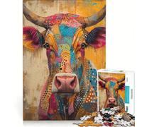 Puzzle da 1000 pezzi con mucca dai colori vivaci dipinta sulla testa, giochi per famiglie, rilassante e stimolante per la mente, compleanno e Natale, 38x26cm