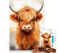 Puzzle da 1000 pezzi con mucca delle Highlands ad acquerello,gioco di concentrazione mentale,design a incastro preciso,sfida interattiva per il cervello per la casa (50x75cm)