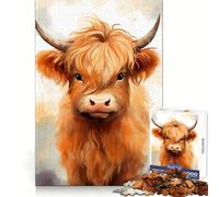 Puzzle da 1000 pezzi con mucca delle Highlands ad acquerello per adulti, sfida mentale, attività rilassante, incastro perfetto, regalo per le vacanze (38x52cm)