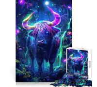 Puzzle da 1000 pezzi con mucca delle Highlands al neon nella foresta, per adulti e ragazzi, gioco di logica, divertente da giocare insieme, taglio preciso, (38x26cm)