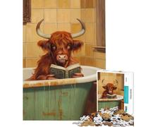 Puzzle da 1000 pezzi con mucca delle Highlands e libro di lettura gioco educativo giocattolo didattico regalo per compleanni decorazione per la casa (dimensioni 38x26cm)