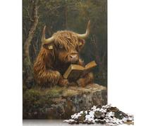 Puzzle da 1000 pezzi con mucca delle Highlands e libro sulla natura per adulti e adolescenti, giocattoli educativi in legno per l'apprendimento, 1000 pezzi (75x50 cm)