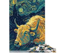 Puzzle da 1000 pezzi con mucca delle Highlands e notte stellata per adulti e adolescenti, puzzle per adulti e adolescenti, 1000 pezzi (75x50 cm)