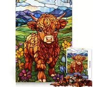Puzzle da 1000 pezzi con mucca delle Highlands in vetro colorato ideale per adolescenti con un forte senso logico perfetto per il tempo libero e il divertimento con bordi trasparenti e oggetti