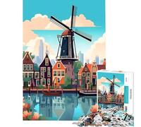 Puzzle da 1000 pezzi con mulino a vento di Amsterdam ideale per viaggi e giochi educativi Un gioco stimolante e impegnativo perfetto come regalo di compleanno (dimensioni 75x50cm)