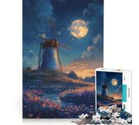 Puzzle da 1000 pezzi con mulino a vento e paesaggio in stile anime gioco pratico interazione genitore-figlio collezione d'artista opera d'arte 38x52cm