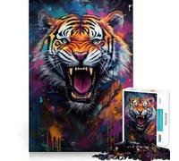 Puzzle da 1000 pezzi con murales di tigre e graffiti per adulti Gioco intelligente per interni, taglio preciso, regalo perfetto 38x52cm