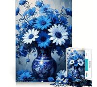 Puzzle da 1000 pezzi con natura morta floreale blu e bianca,preciso e divertente,stimolante per la mente,ideale per rilassarsi e come regalo di compleanno 38x26cm